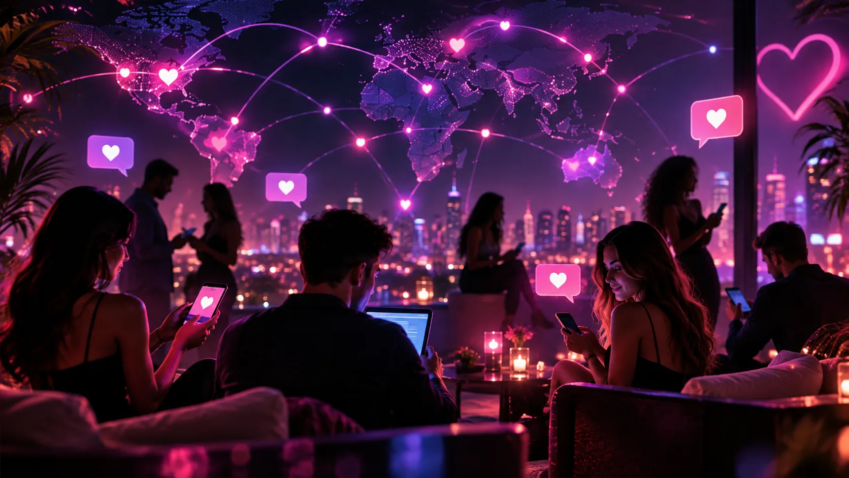 Global adults connecting through online chat